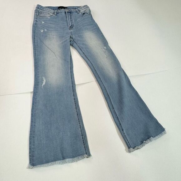 Risen Los Angeles Jeans Womens 32 Blue Light-Wash Solid High-Rise Flared Nwt - Picture 1 of 13